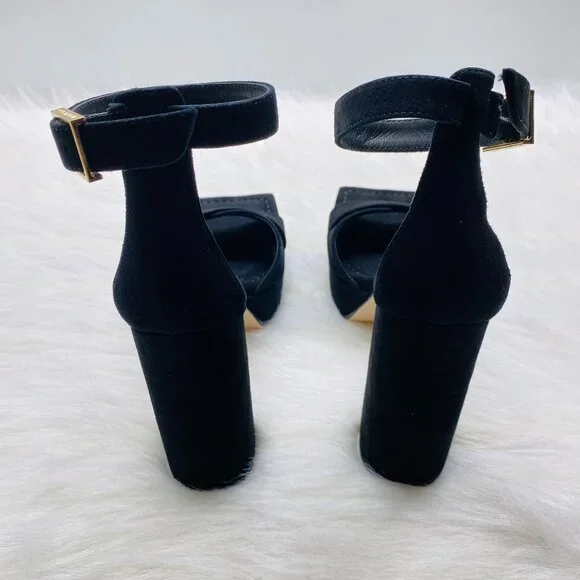 GOOD AMERICAN Suede Square Toe Platform Chunky Heels GA159K-E Black Sz 6  NEW - Picture 4 of 5